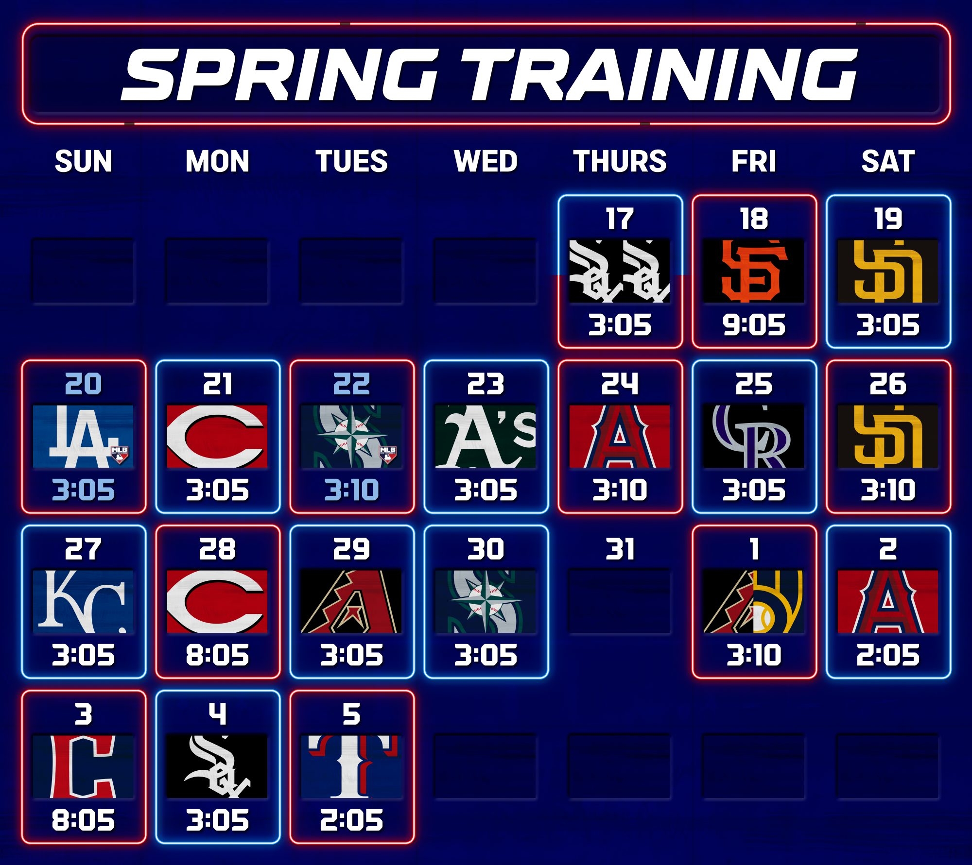 Chicago Cubs Spring Training Schedule Printable