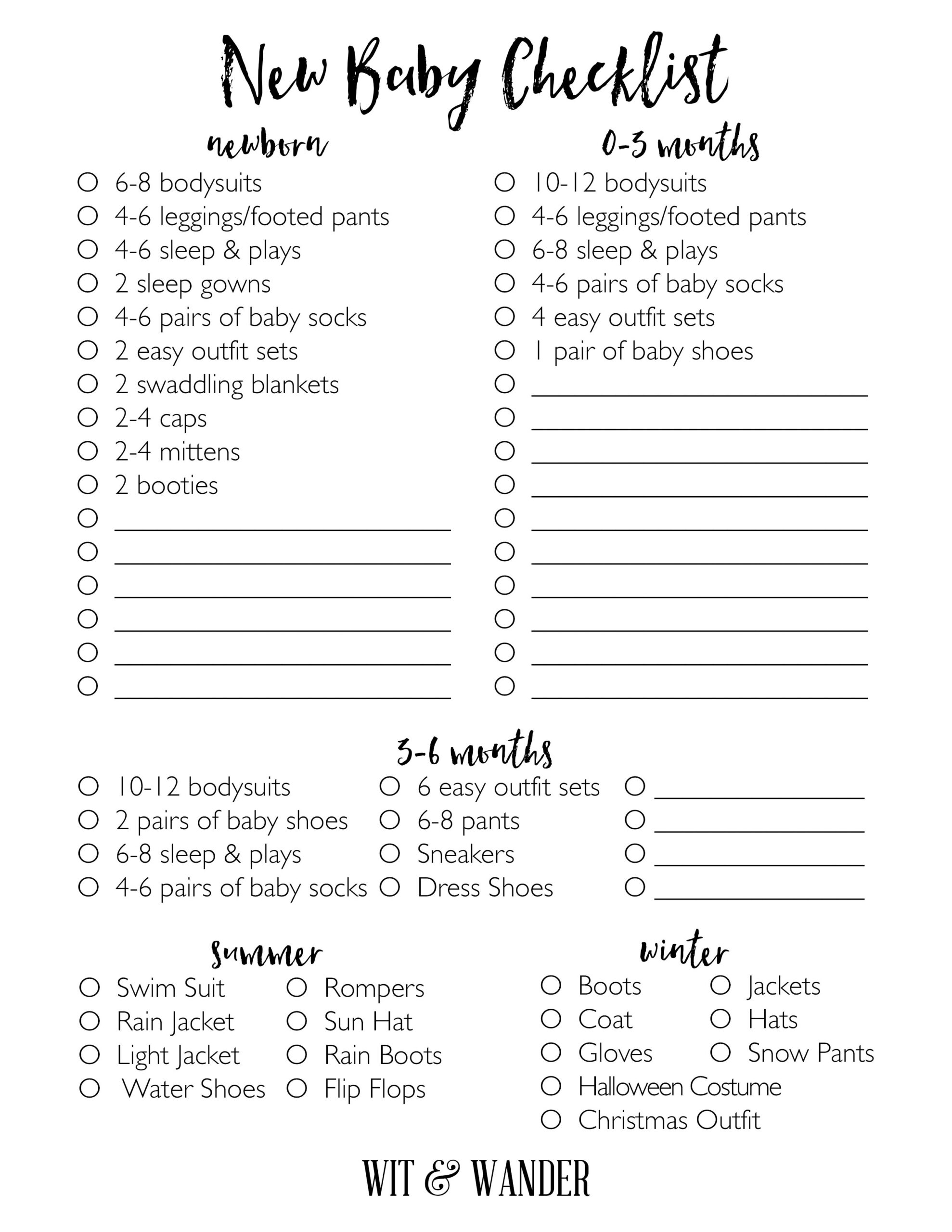 Printable Baby Shopping List
