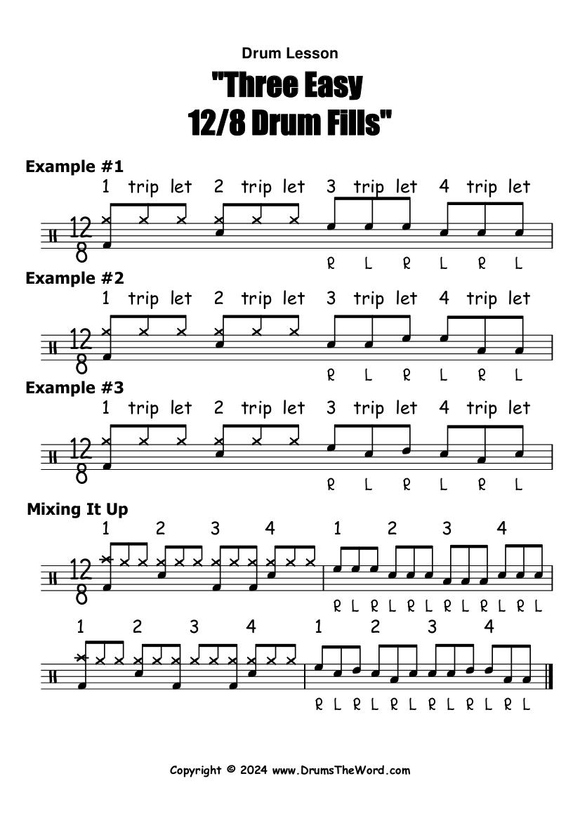 New Free Sheet Music Showing You Three Easy 12 8 Drum Fills For Beginners Get The Full PDF Drum Notation Here Https www drumstheword three easy 12 8 drum fills free video drum lesson sheet music R drums