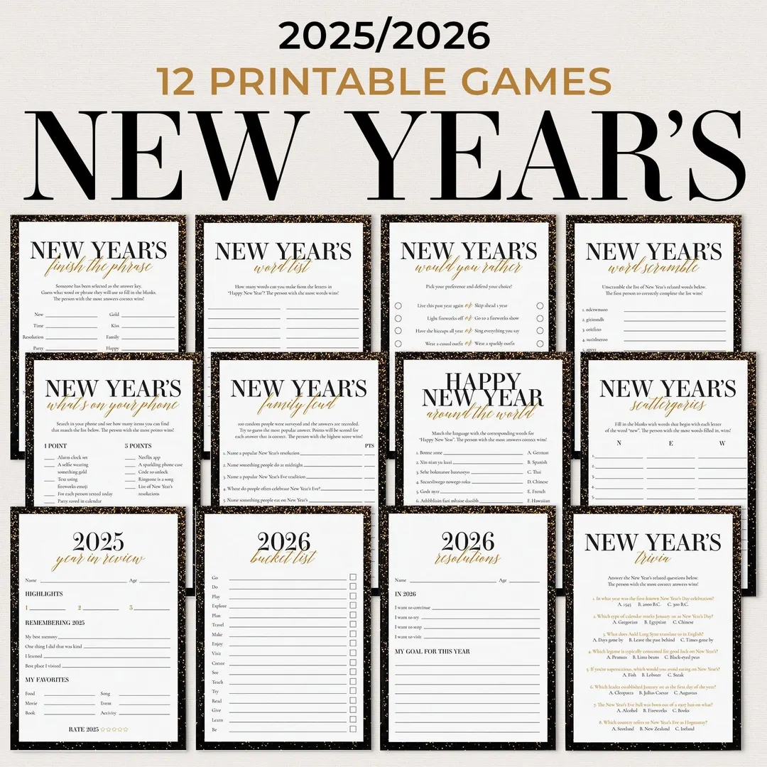 New Years Games Bundle Printable New Years Eve Party Games Download New Years Day Activities Kids New Year s Eve Adult New Year s Trivia GG3 Etsy