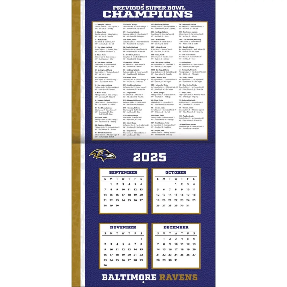 NFL Baltimore Ravens 2026 Wall Calendar Calendars