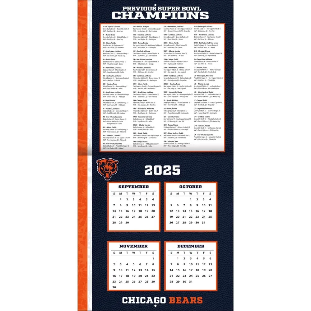 NFL Chicago Bears 2026 Wall Calendar Calendars NFL Chicago Bears 2026 Wall Calendar Calendars