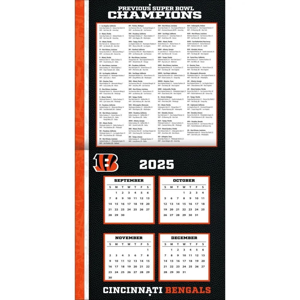NFL Cincinnati Bengals 2026 Wall Calendar Calendars