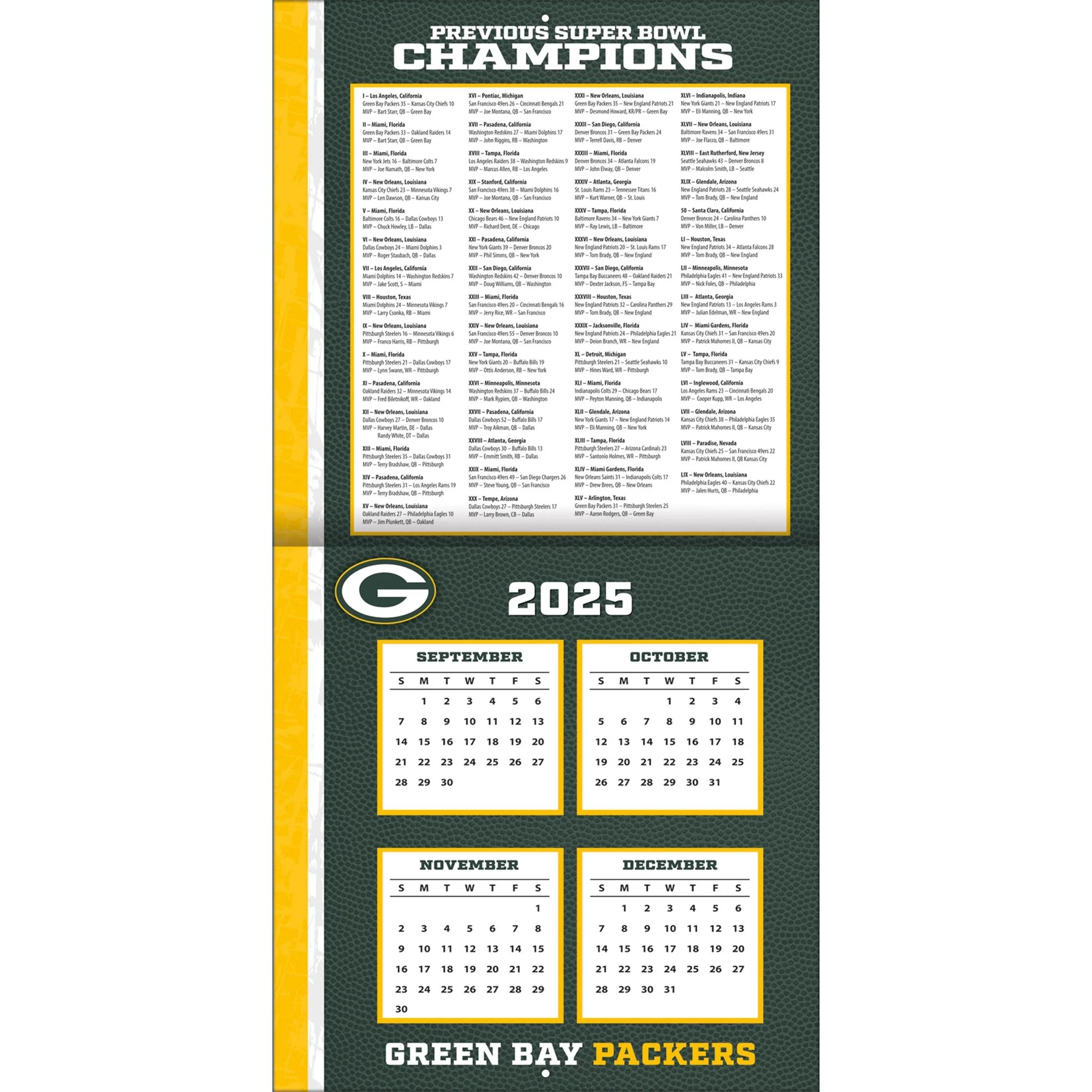 NFL Green Bay Packers 2026 Wall Calendar NFL Green Bay Packers 2026 Wall Calendar