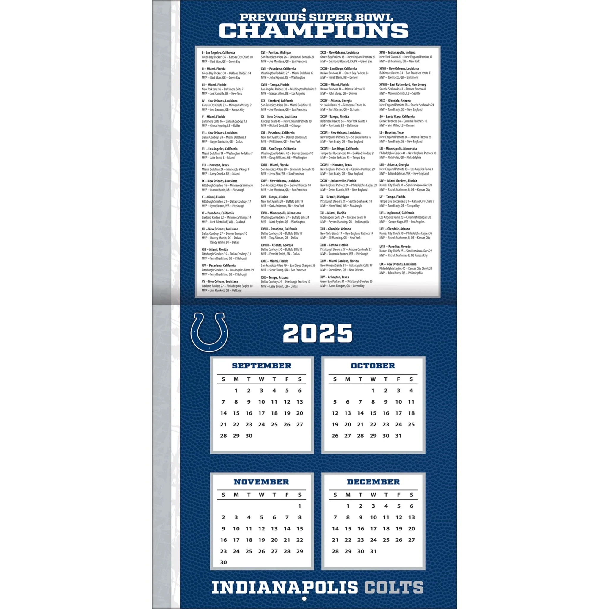 NFL Indianapolis Colts 2026 Wall Calendar Online Only NFL Indianapolis Colts 2026 Wall Calendar Online Only