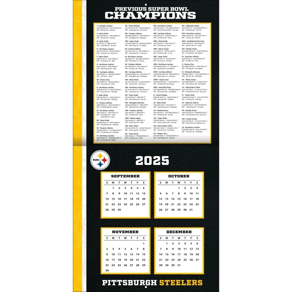 NFL Pittsburgh Steelers 2026 Wall Calendar Calendars