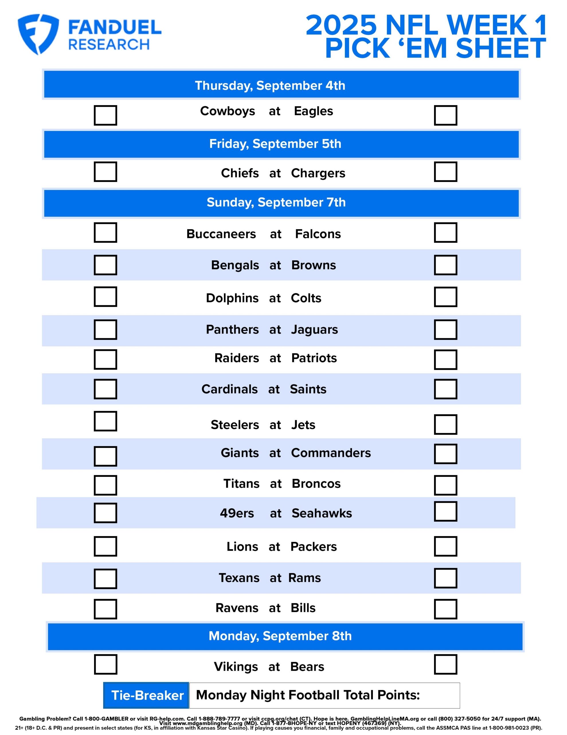 Printable Nfl Week 1 Schedule 2026 Printable Nfl Week 1 Schedule 2026