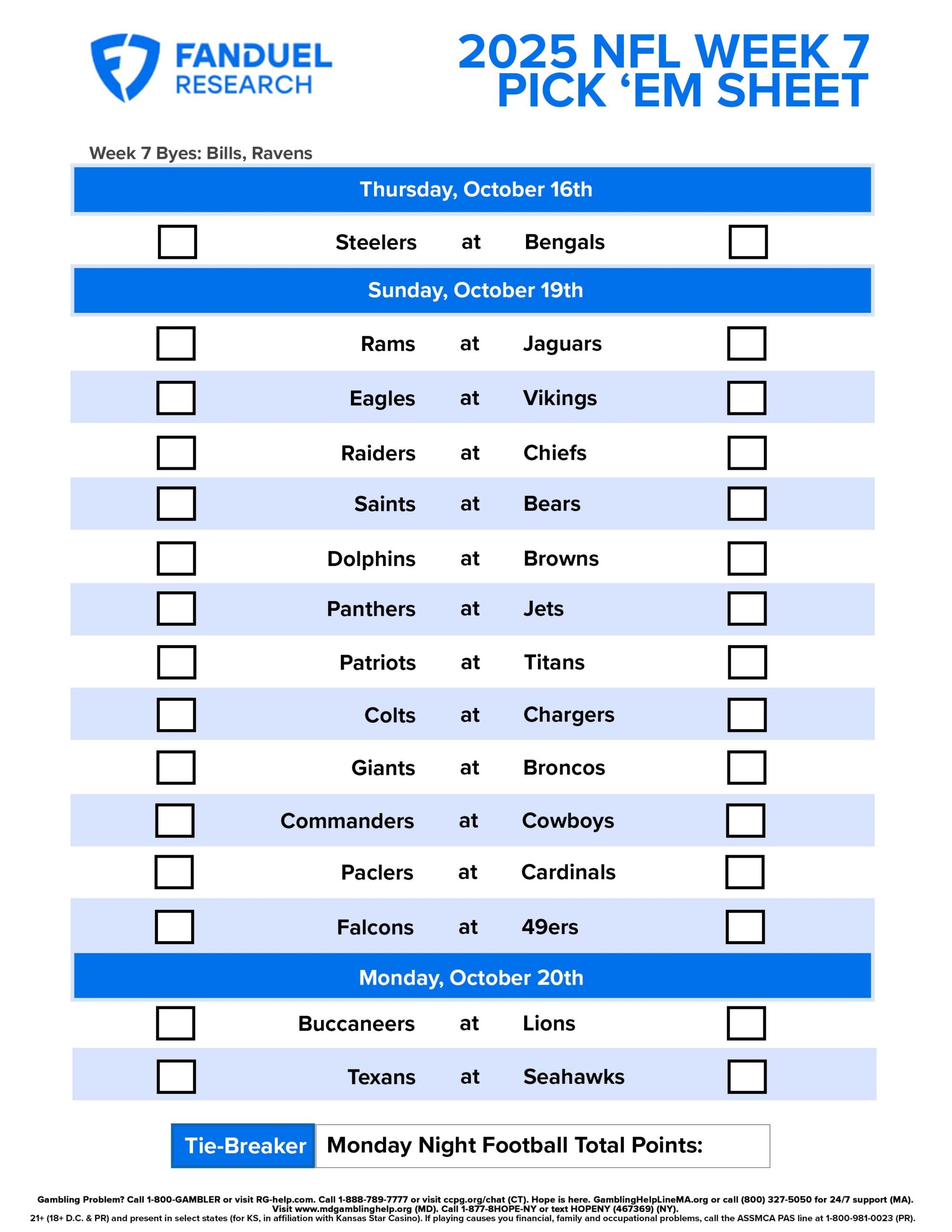 College Bowl Pickem Printable Sheets