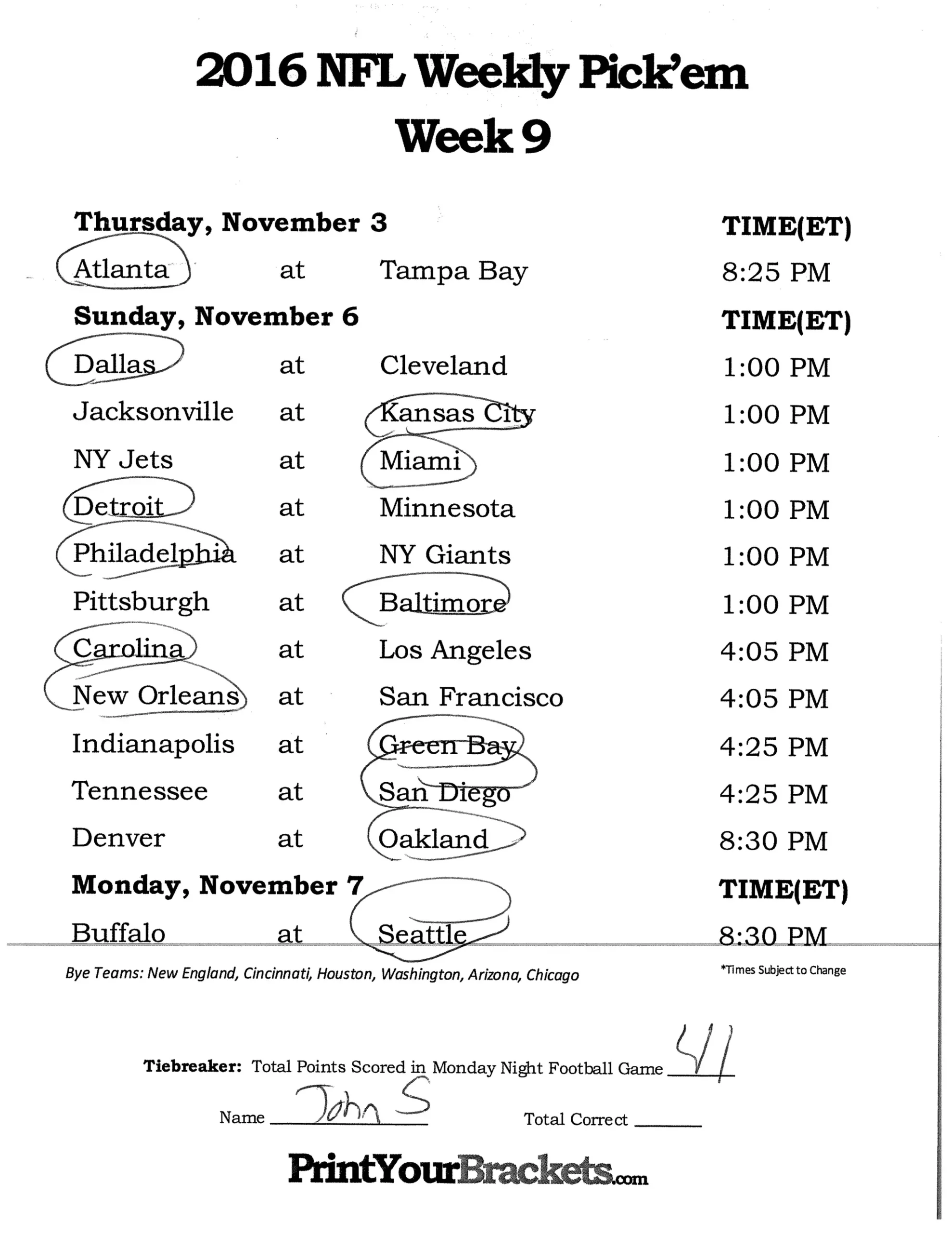 Nfl Week 9 All Picks PDF Nfl Week 9 All Picks PDF