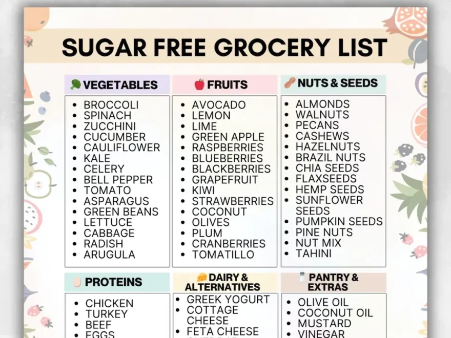No Sugar Food List Sugar Free Grocery List No Sugar Grocery List Sugar Free Food List PDF Sugar Food List Low Sugar Diet Foods Etsy