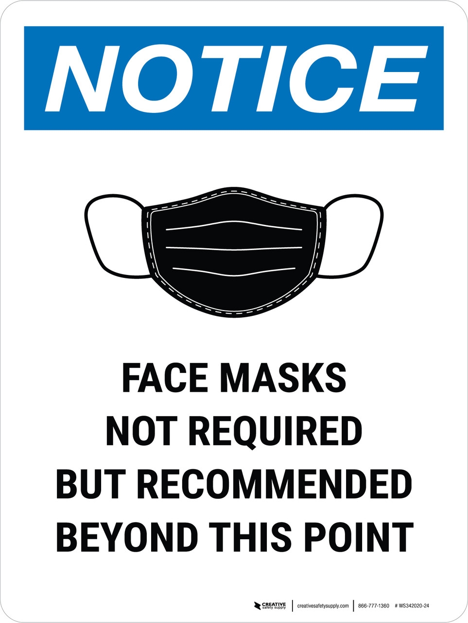 Notice Face Mask Recommended Beyond This Point Portrait Wall Sign