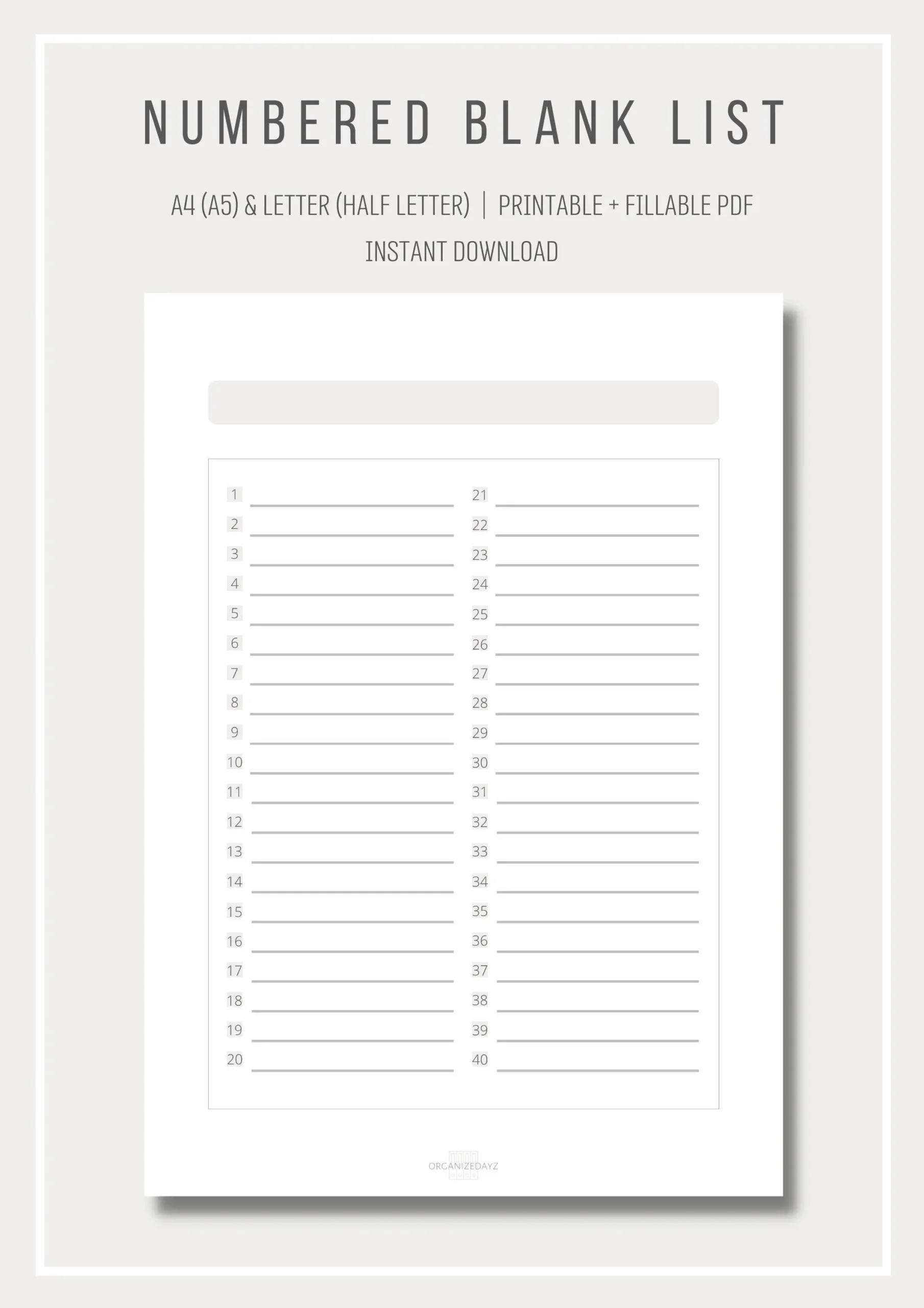 Numbered Blank List Simple List Template Printable List Digital List To Do List A4 And Letter Size Printable And Fillable PDF Etsy