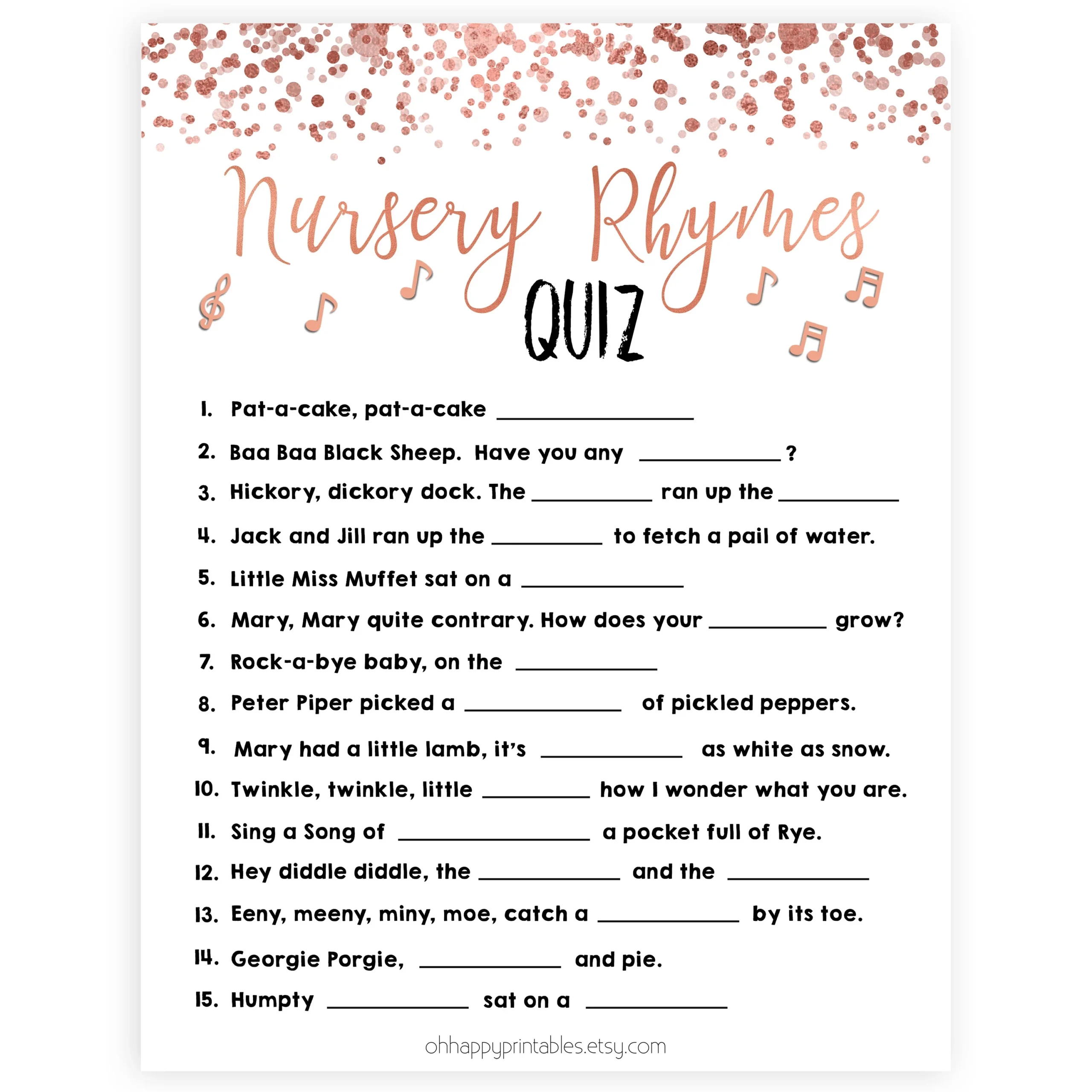 Nursery Rhyme Quiz Printable For Girls