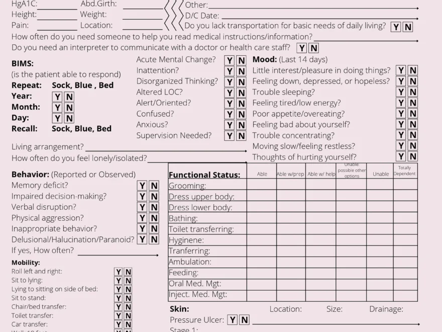 Oasis E Therapy Cheat Sheet Start Of Care Template SOC Physical Therapy Digital Planner Home Health Admission Form PT PINK Etsy