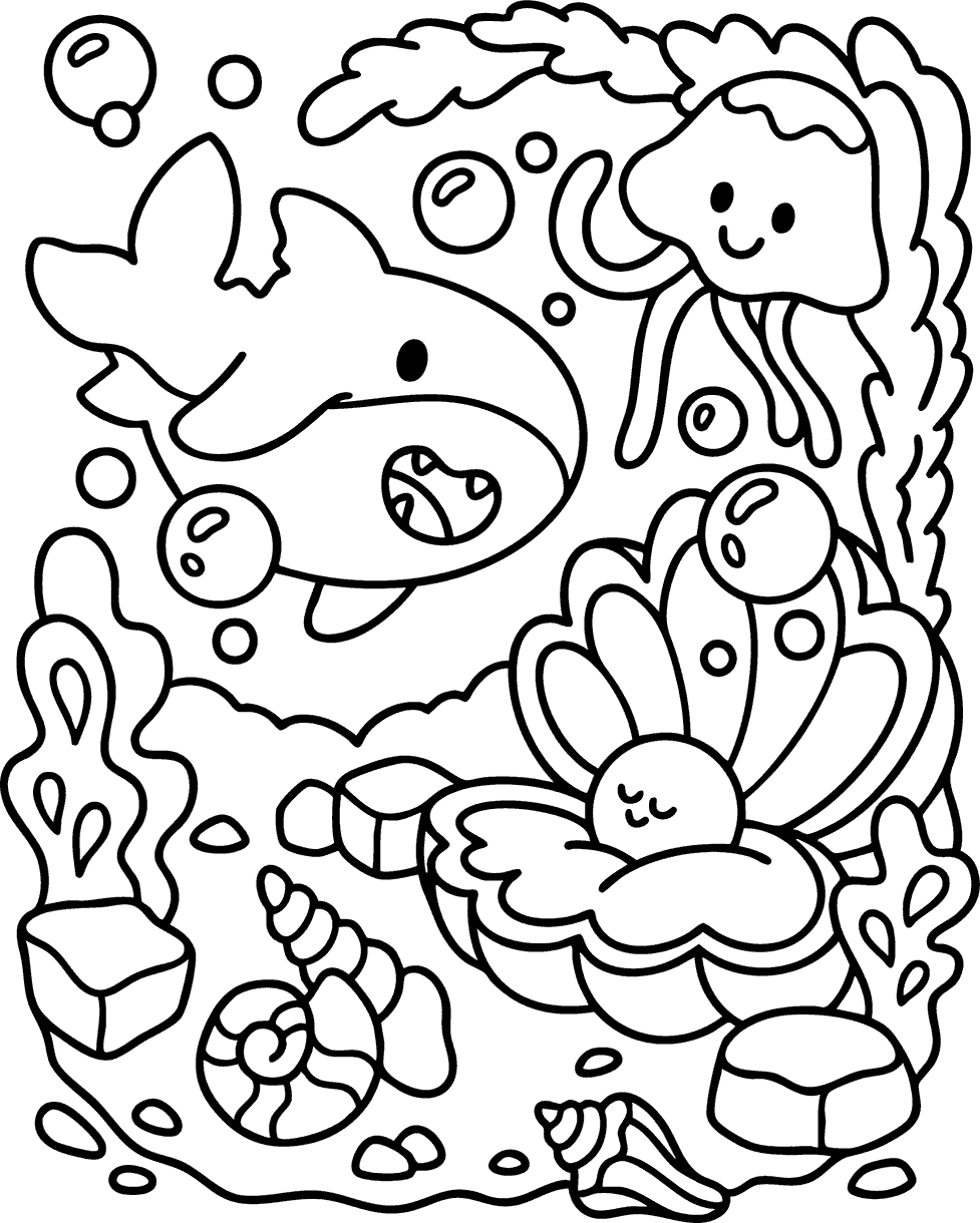 Ocean Friends Cute Coloring Page
