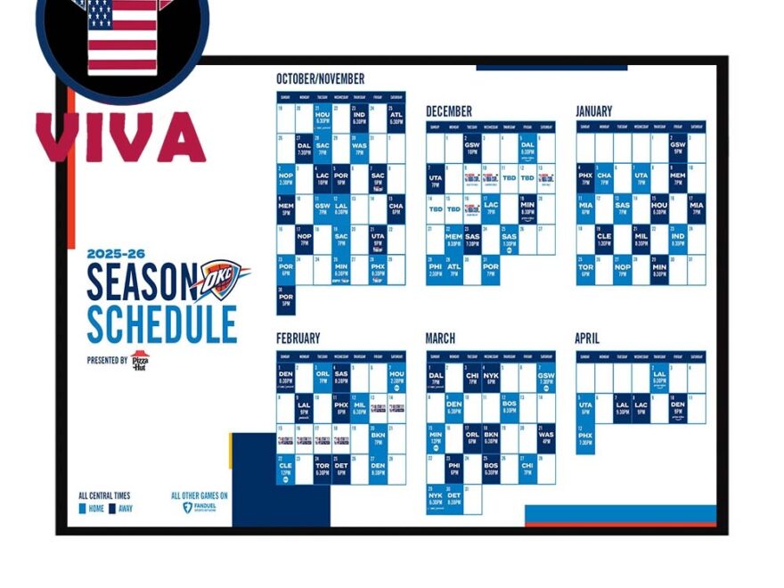 OKC Thunder NBA Season 2025 2026 Schedule Home Decor Poster Canvas Vivateeca