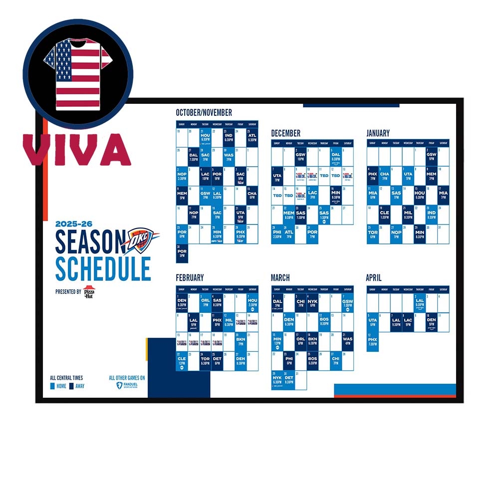 OKC Thunder NBA Season 2025 2026 Schedule Home Decor Poster Canvas Vivateeca