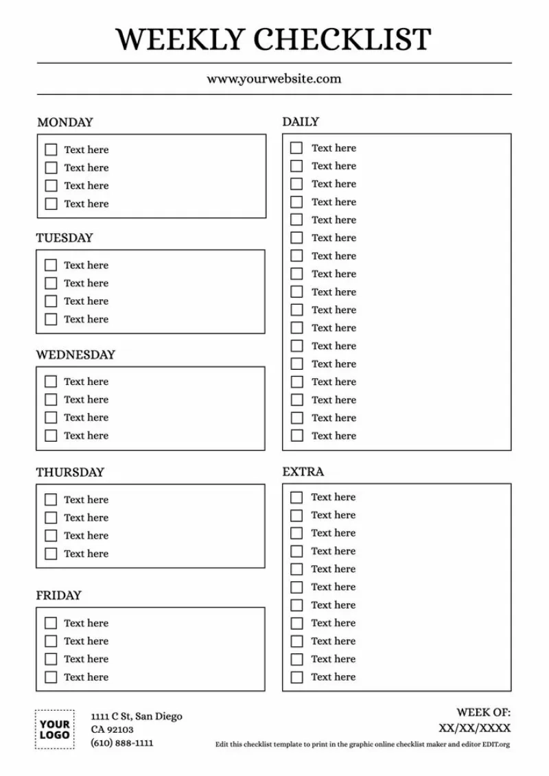 Editable And Printable Check Off List