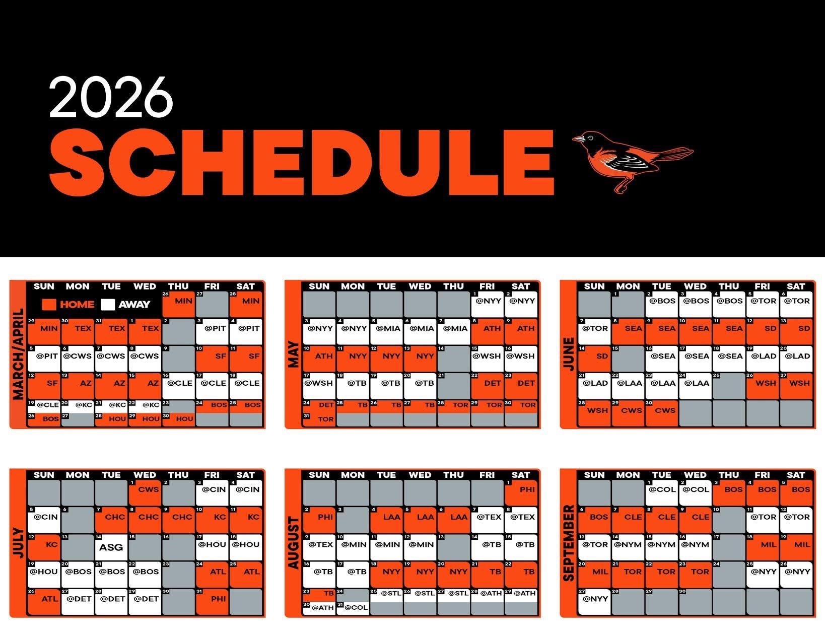 Baltimore Orioles 2026 Schedule Printable