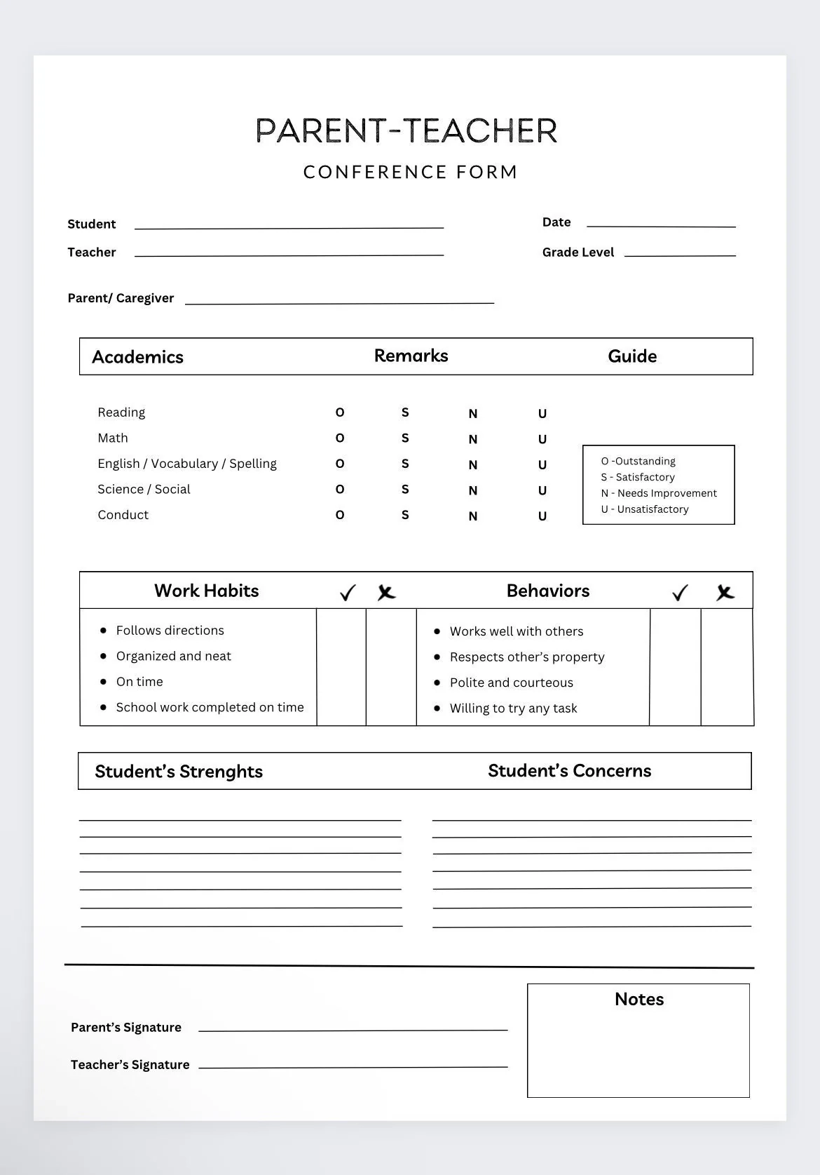 Parent Teacher Conference Form Student Information Template Etsy Parent Teacher Conference Form Student Information Template Etsy