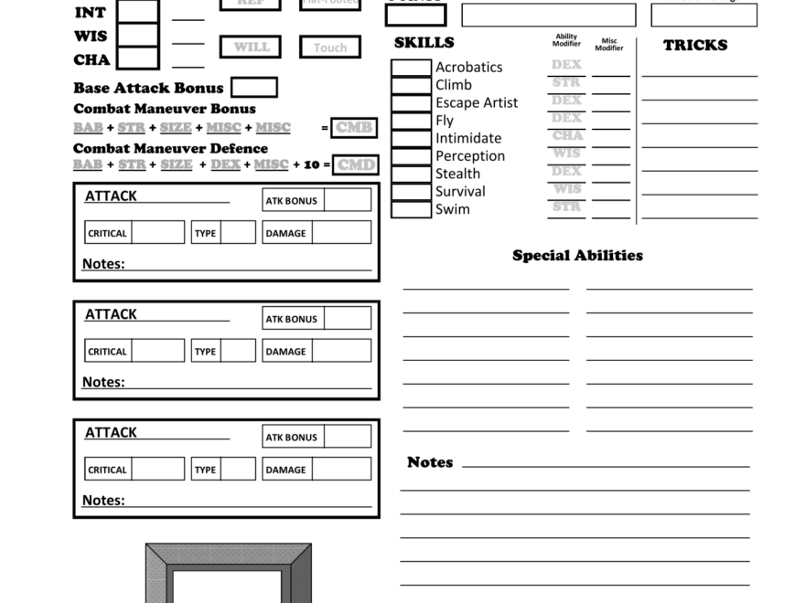 Pathfinder Animal Companion Familiar Character Sheets Dungeon Master Assistance