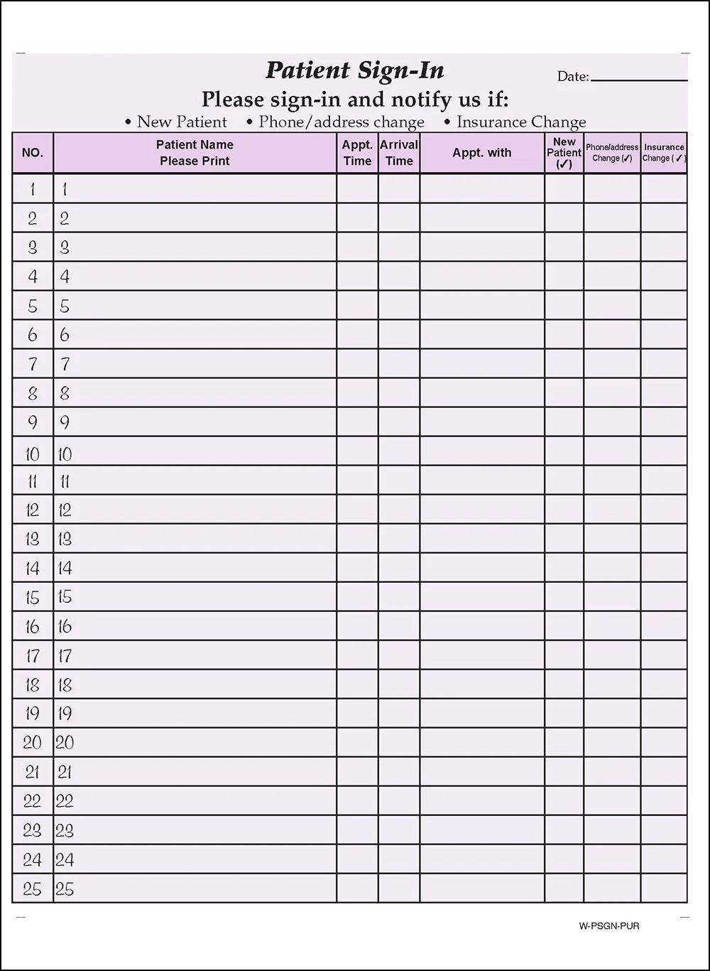 Printable Patient Sign In Sheets