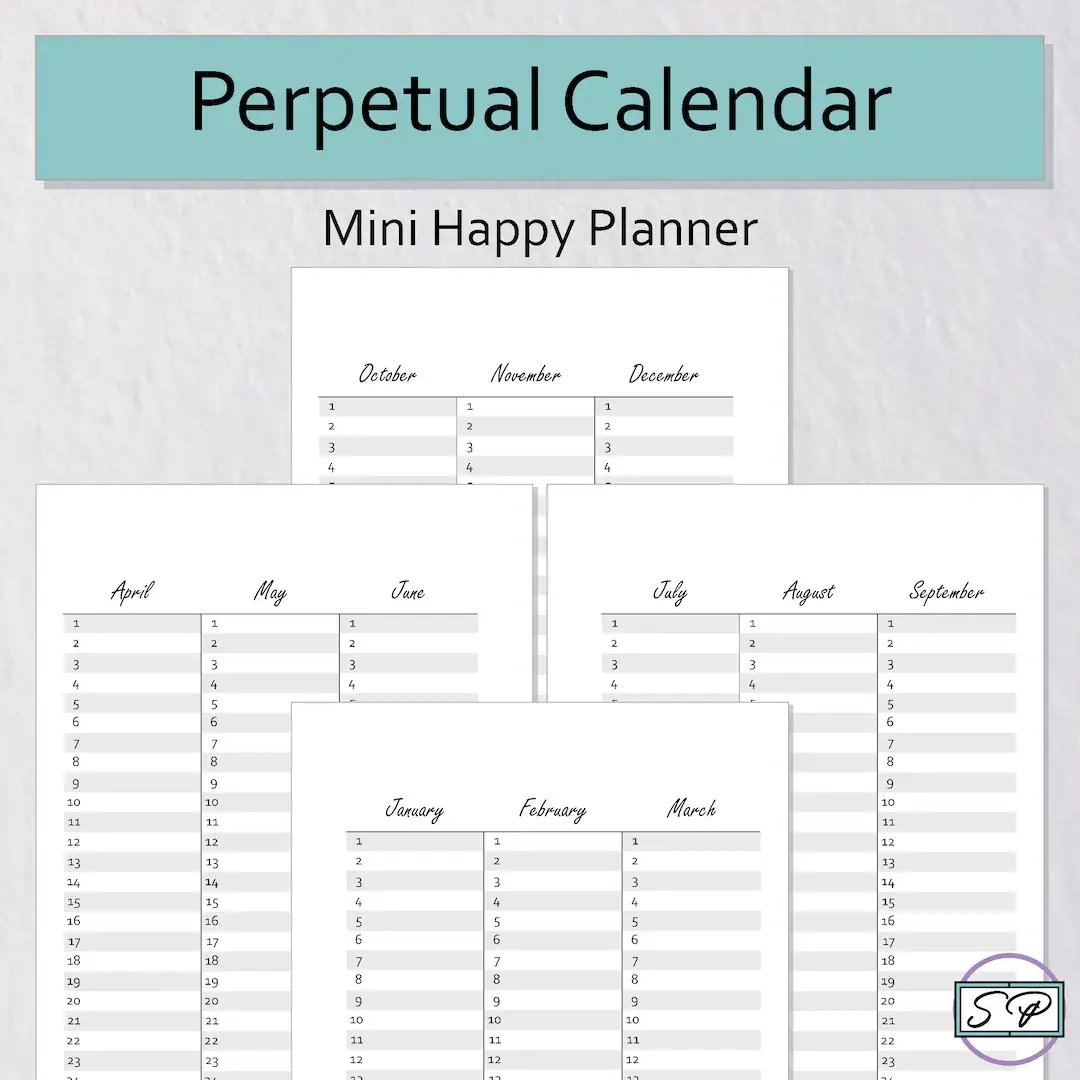 Perpetual Calendar Mini Happy Planner Size Printable Year At A Glance Vertical Calendar Birthday Calendar Special Dates Tracker Etsy