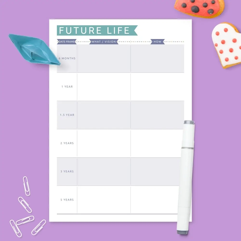 Personal Life Goals Plan Colored Design Template Printable PDF