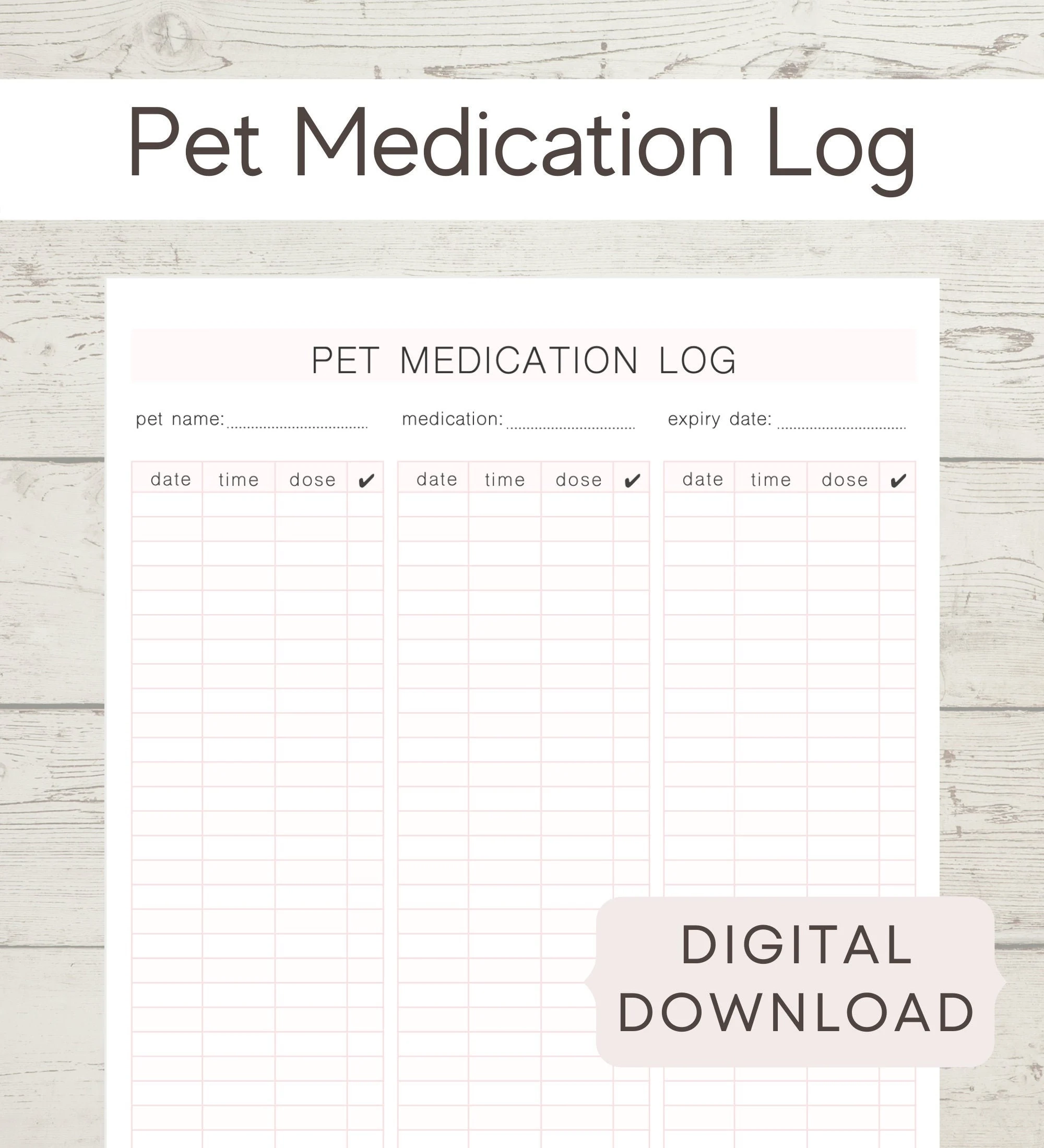 Printable Pet Medication Chart