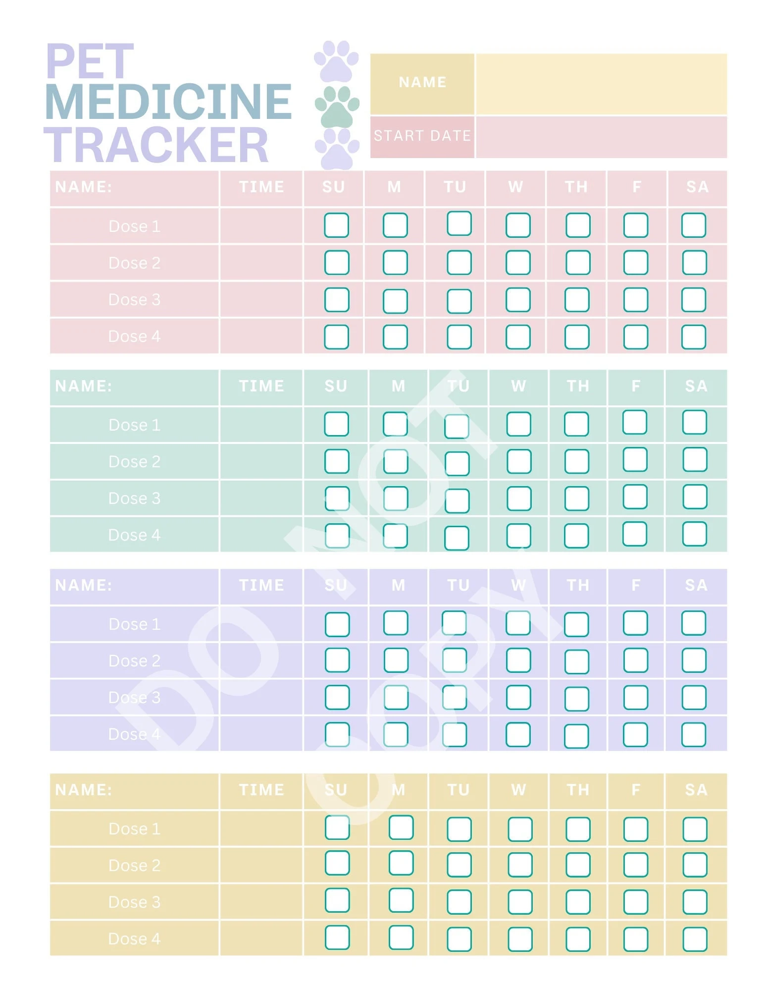 Pet Medication Tracker Printable Medicine Log PDF Checklist Template Etsy Finland