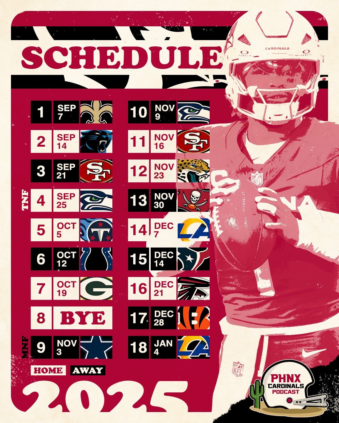PHNX Cardinals On X The Arizona Cardinals OFFICIAL 2025 NFL Schedule Https t co DDAqJwWPXq X