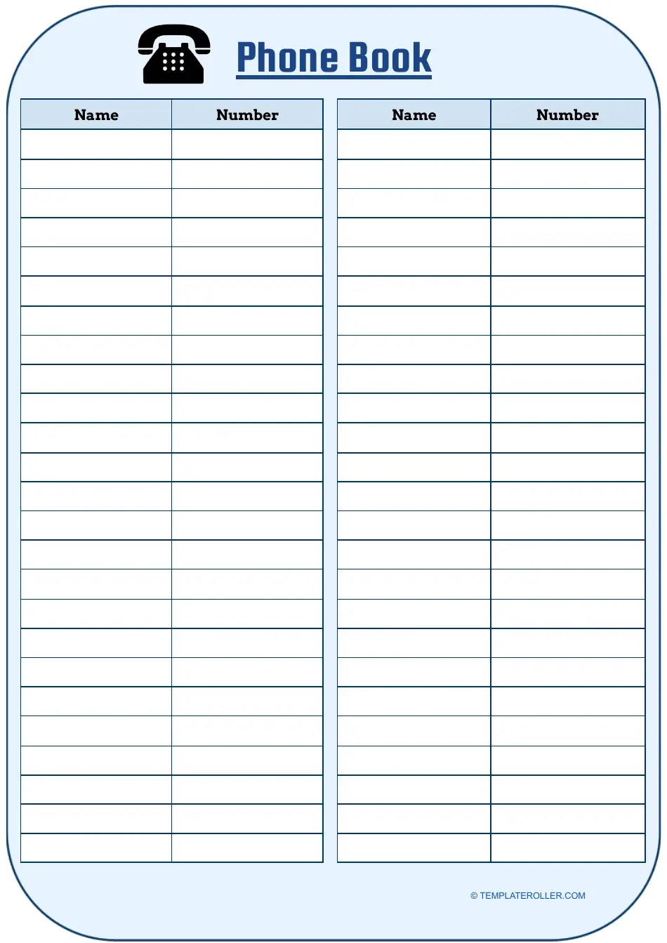 Printable Phone Page List
