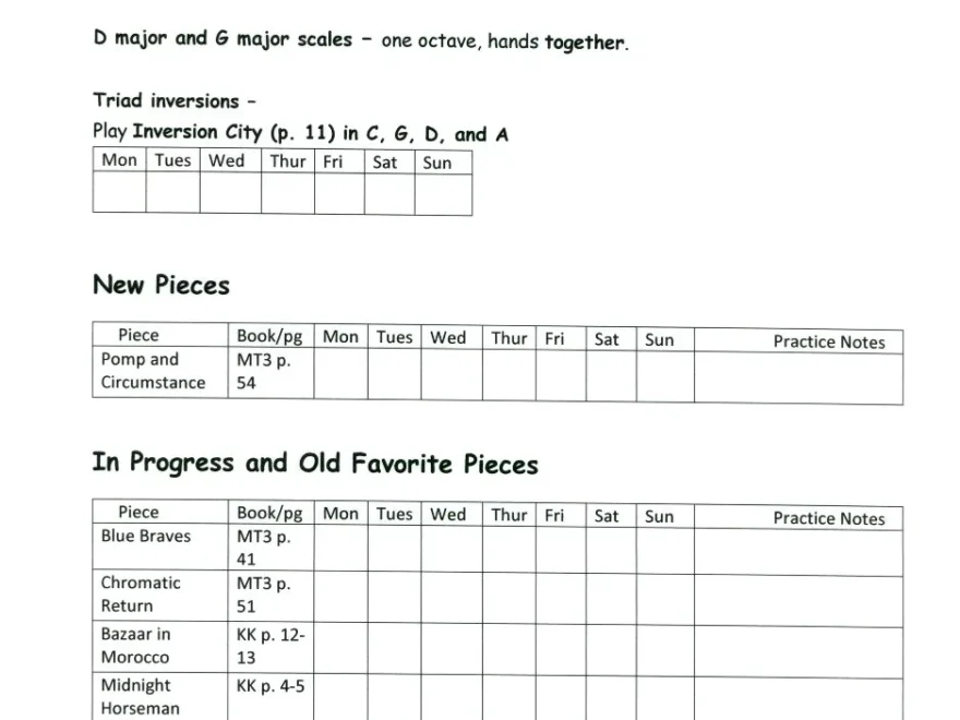 Piano Assignment Sheets Ashley Danyew