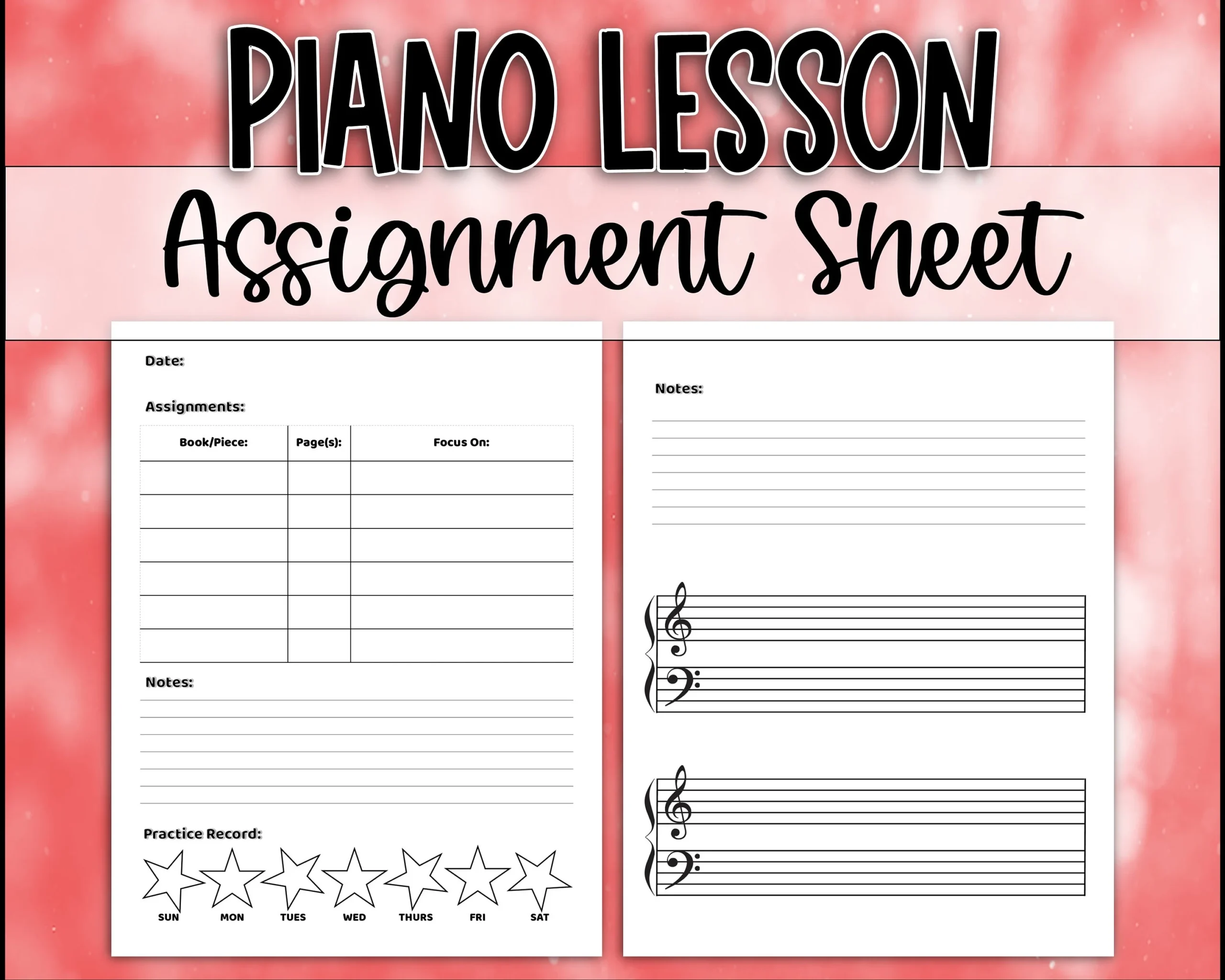 Printable Piano Lesson Assignment Sheet Elementary