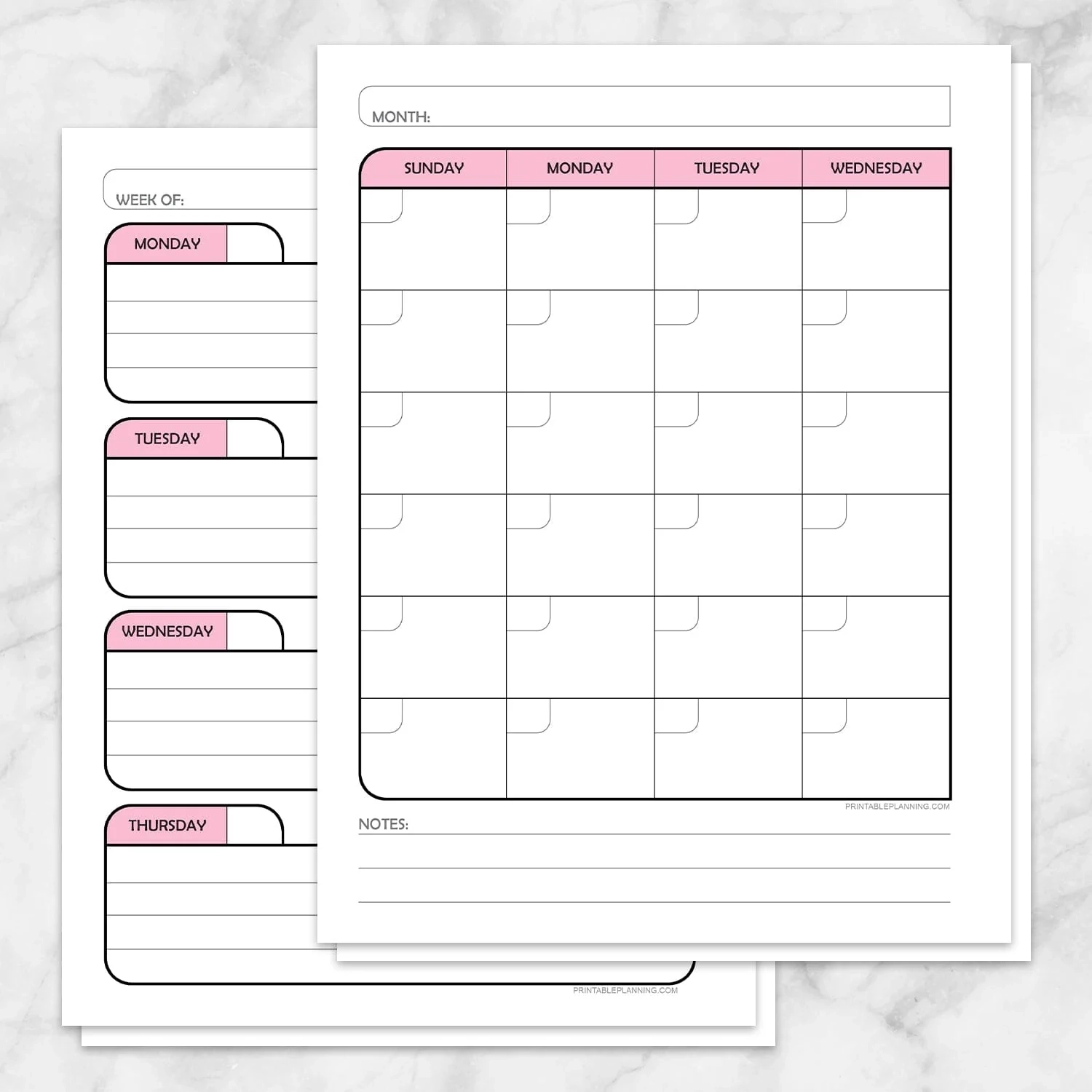 Pink Monthly And Weekly Calendar Planner Pages Printable Printable Planning