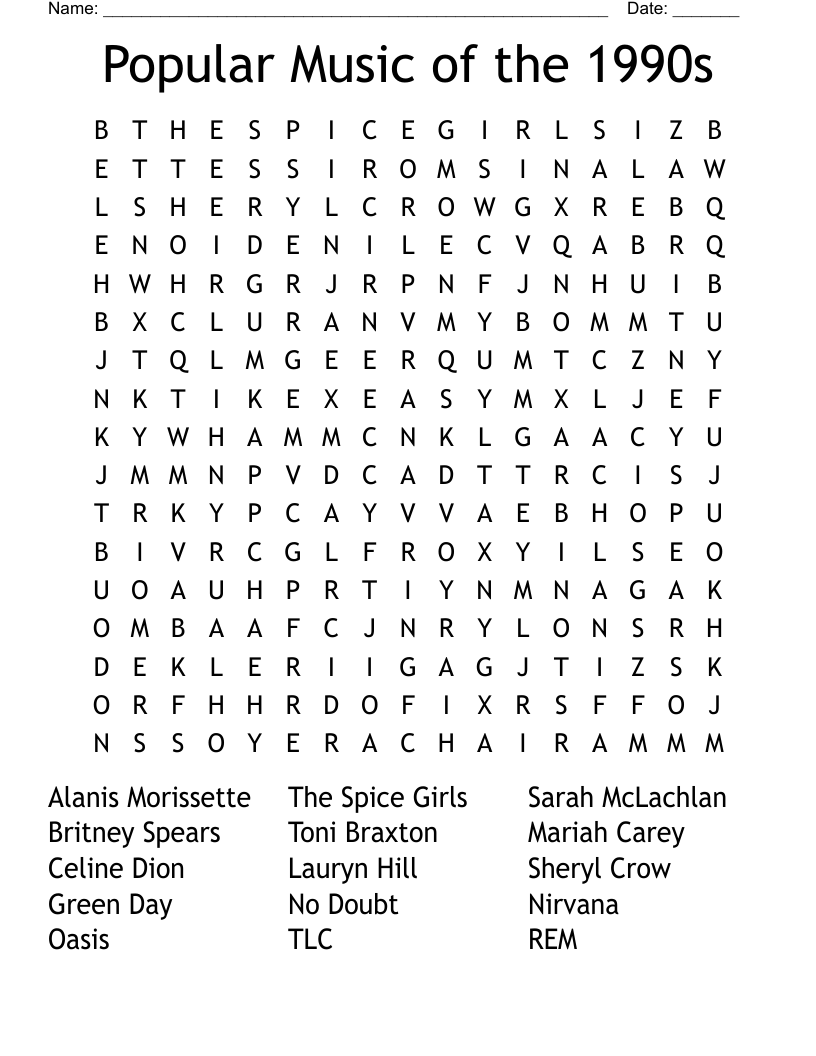 90s List Of Songs Printable