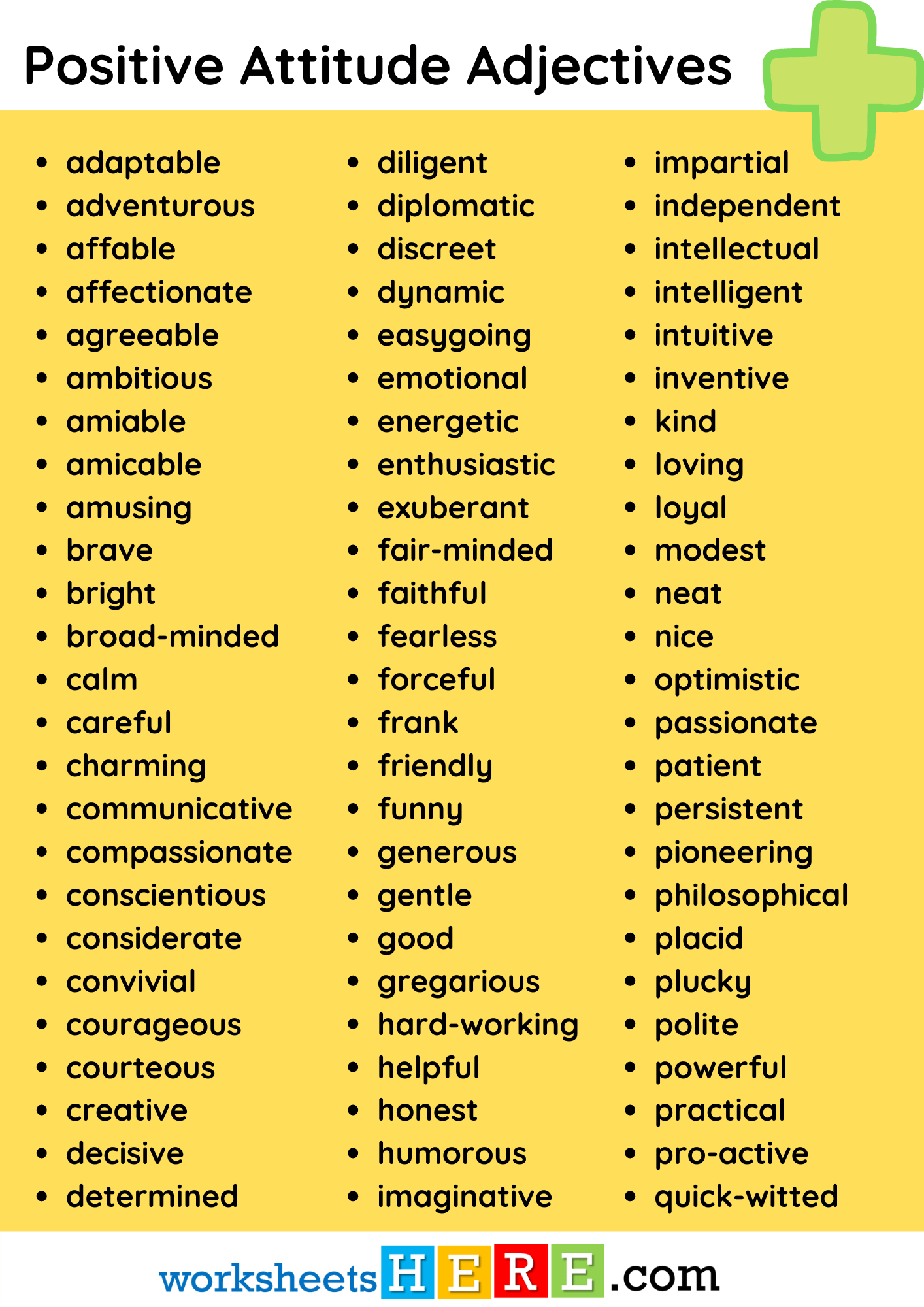 Positive Attitude Adjectives List PDF Worksheet For Student And Kids WorksheetsHere Positive Attitude Adjectives List PDF Worksheet For Student And Kids WorksheetsHere
