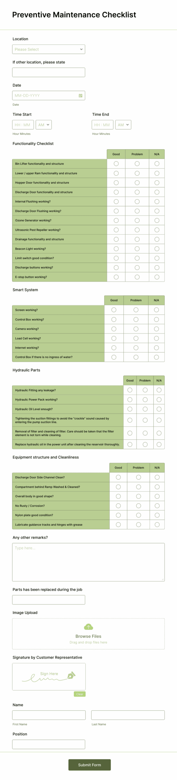 Preventive Maintenance Checklist Form Template Jotform