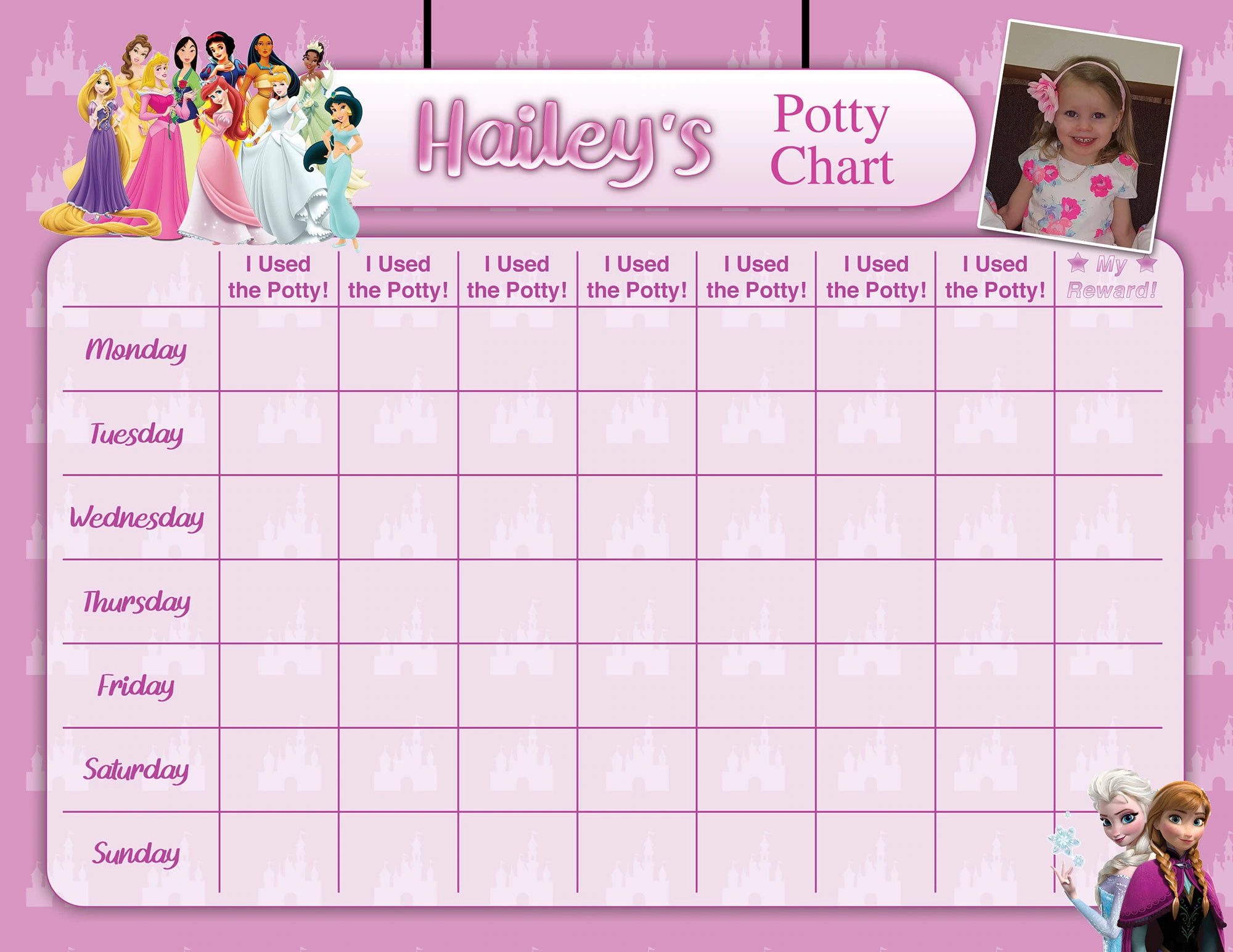 Princess Potty Chart Potty Training Chart Potty Reward Chart Potty Sticker Chart Customized Personalized Printable Etsy