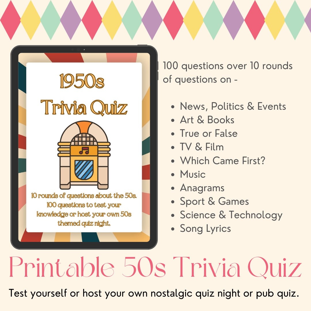 1950s Trivia Game Printable