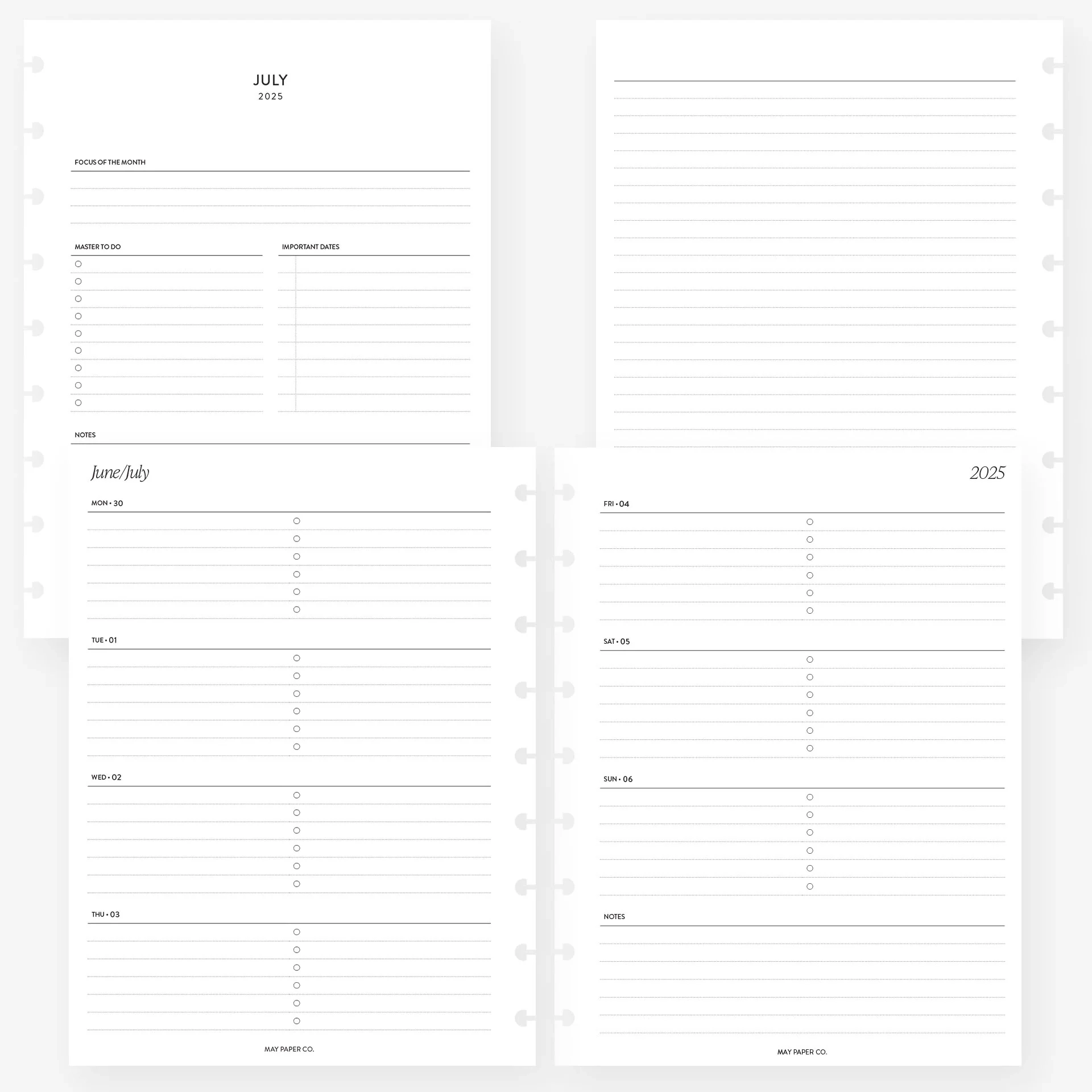 PRINTABLE 2025 2026 WEEKLY WO2P Horizontal Lined With Tasks July Star MAY PAPER CO 