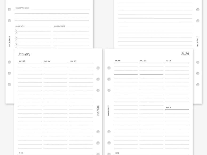 PRINTABLE 2026 WEEKLY WO2P Vertical Lined MAY PAPER CO