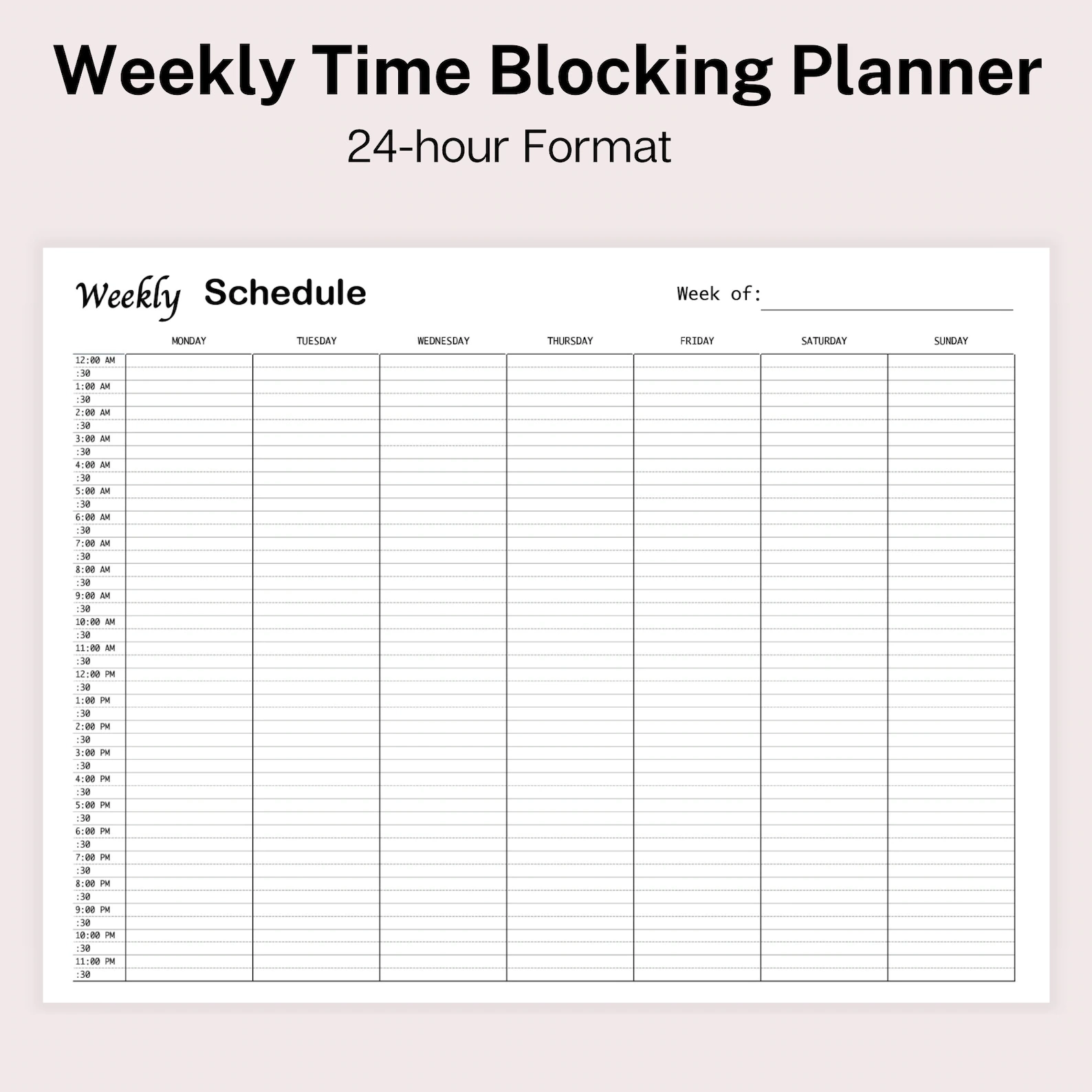 Printable 30 Minute Schedule Template
