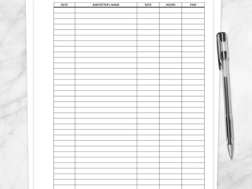 Printable Babysitter Expense Sheet Monthly Babysitter Or Child Care Payment Log Instant Download Etsy
