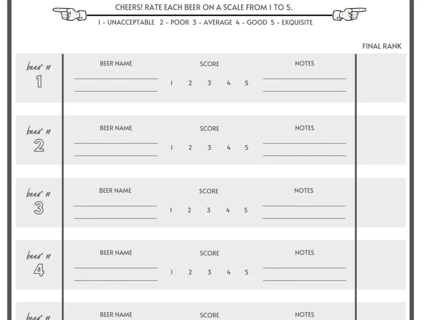 PRINTABLE Beer Tasting Scorecard Score Sheet Etsy