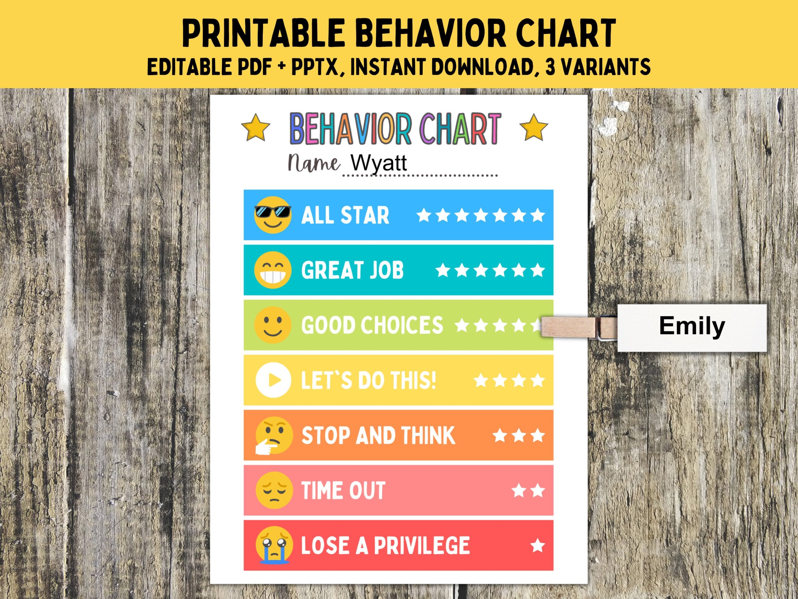 Printable Behavior Chart For Kids Colorful Classroom Management PDF PPTX Etsy