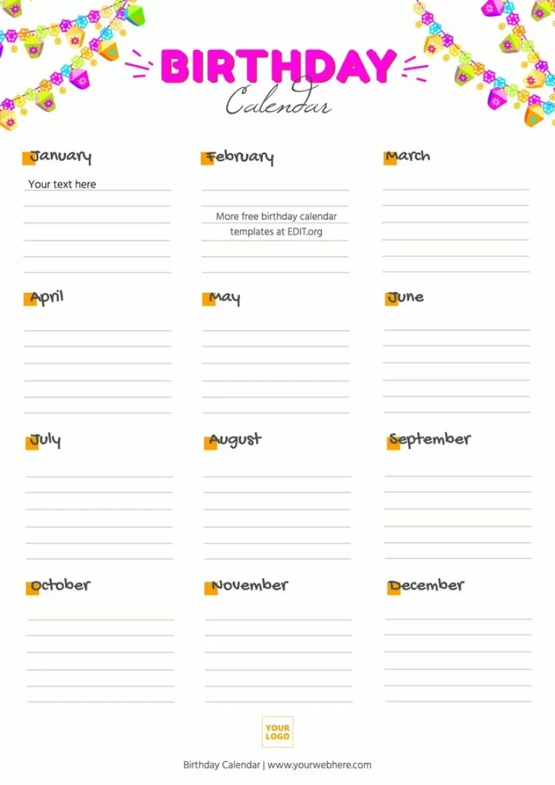 Birthday List Free Printable