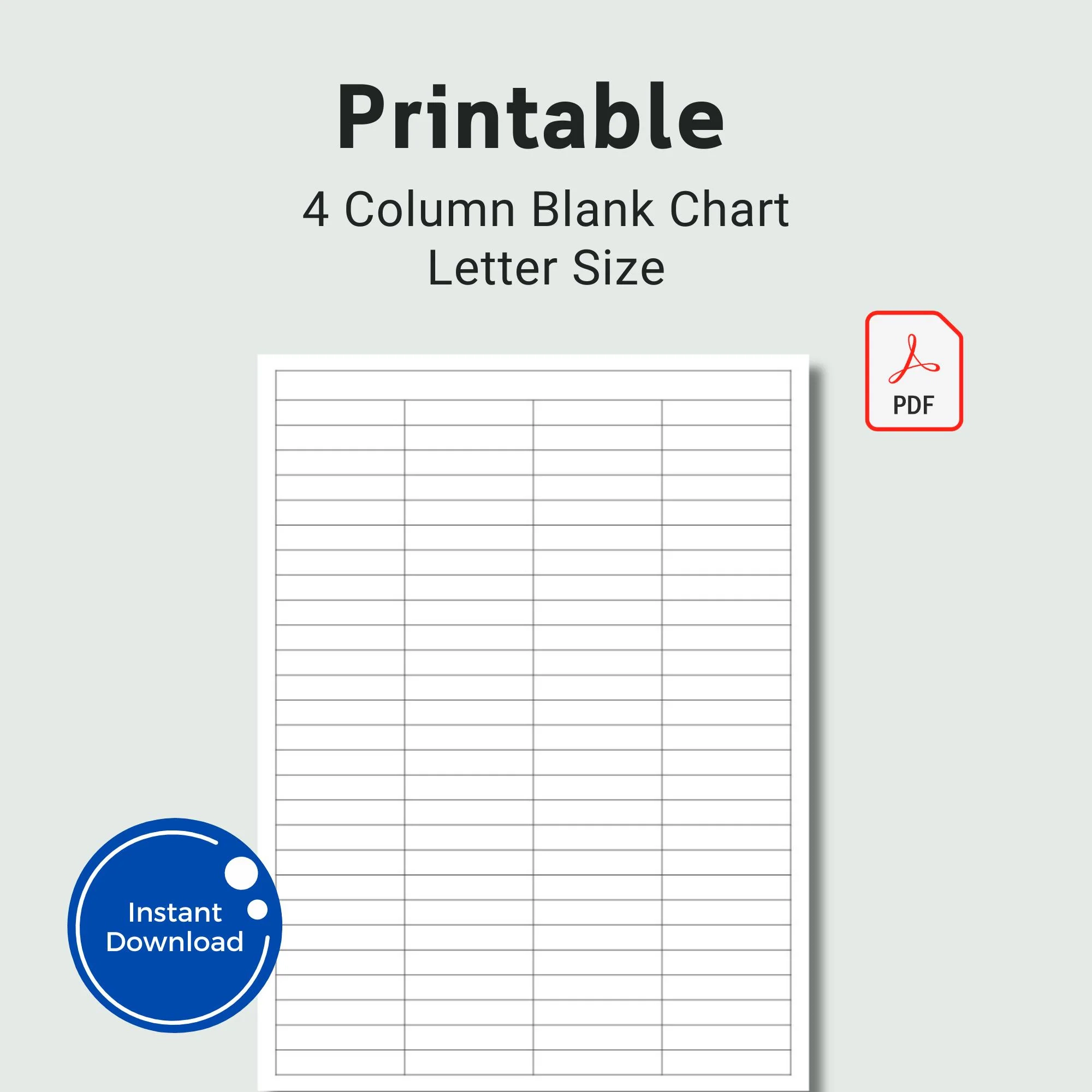 Printable Blank 4 column Chart US Letter Size PDF JPEG Etsy Printable Blank 4 column Chart US Letter Size PDF JPEG Etsy