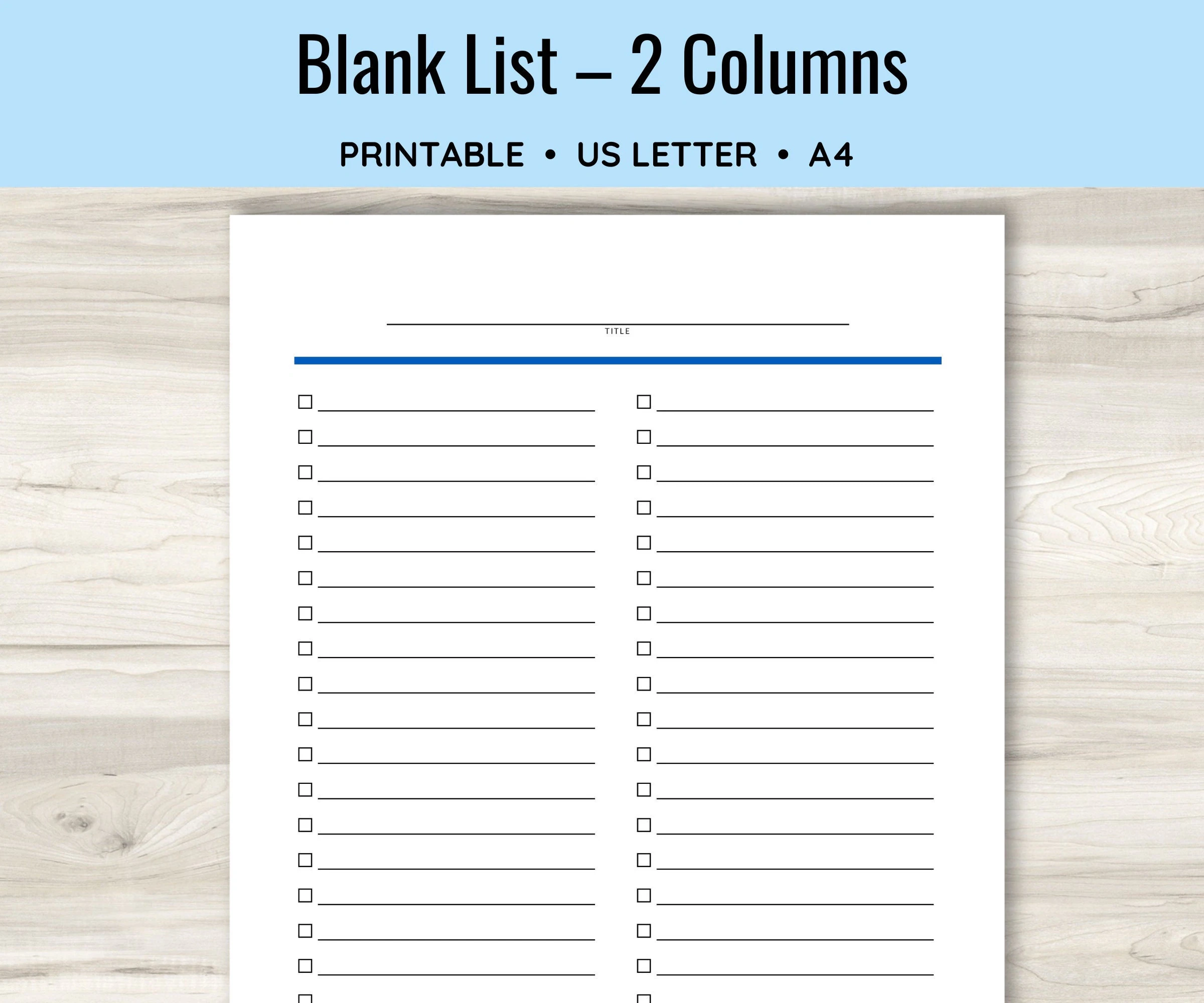 Check List Two Column Printable