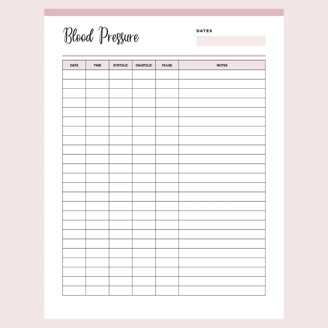 Blood Pressure Chart Record Printable